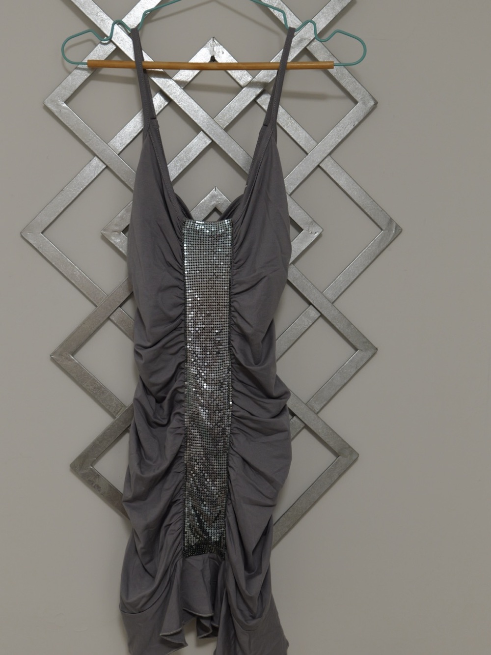 Armenta Gray Sequin-Front Ruched Slip Mini Dress